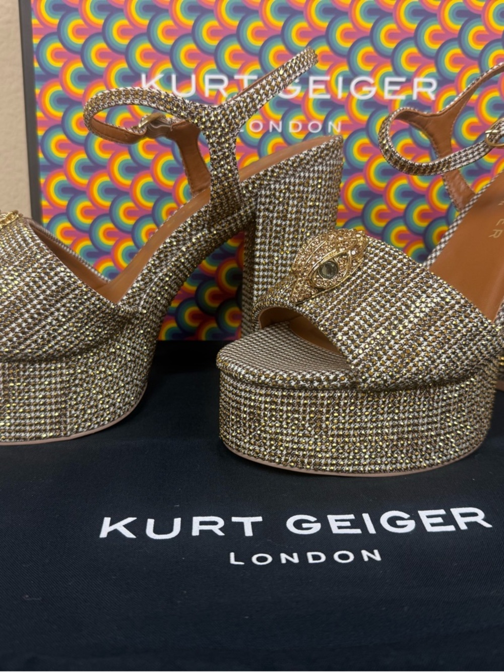 Kurt Geiger Gold Metallic Platform Block Heel ❤️❤️❤️ - Picture 16 of 17